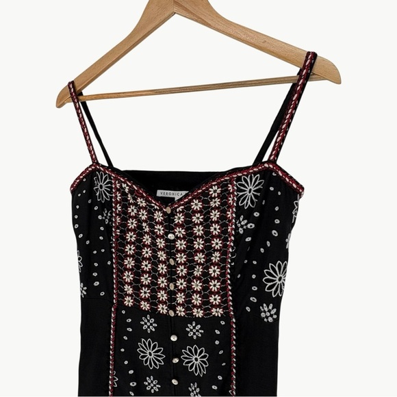 Veronica Beard Giuliana Beaded Embroidered Linen Mini Dress | Sz 6 | Black & Red - Picture 11 of 16